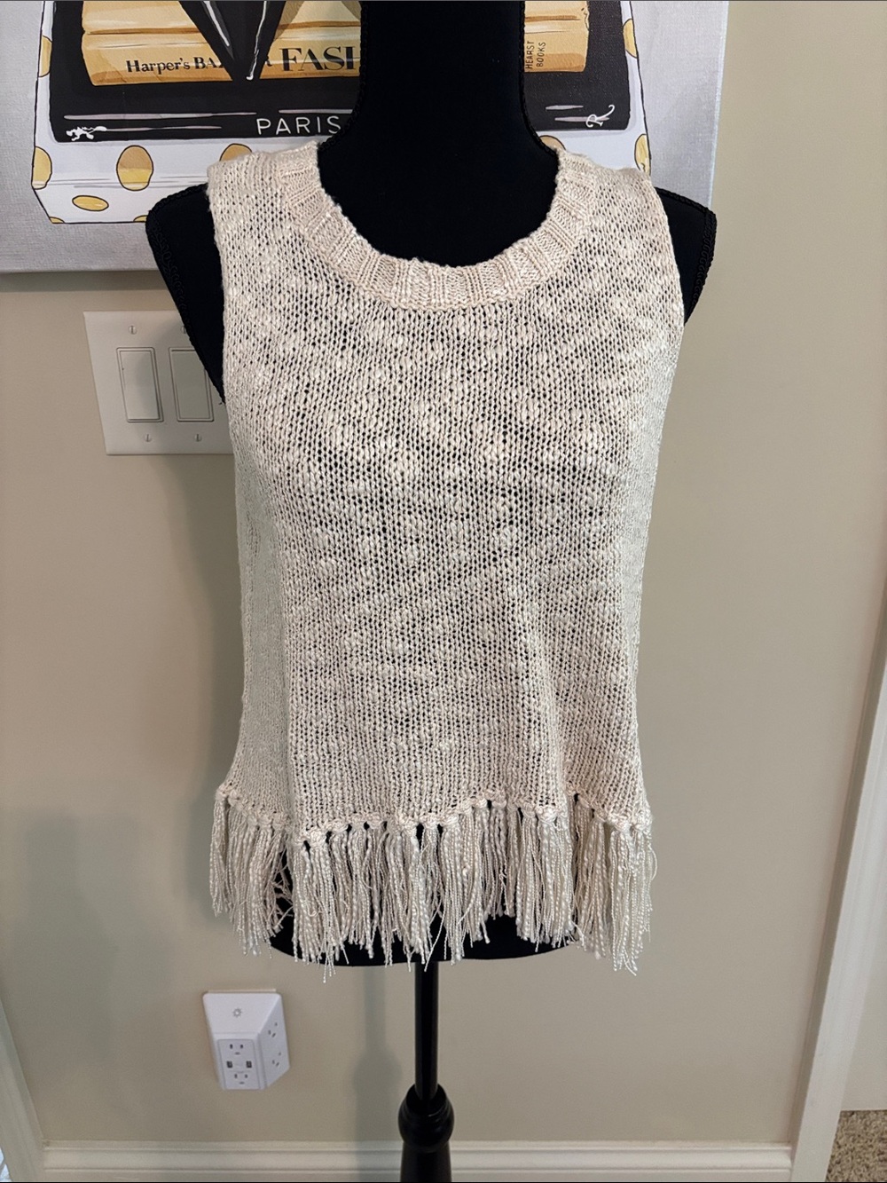 Astr Sleeveless Fringe Hem Tank Top - Cream